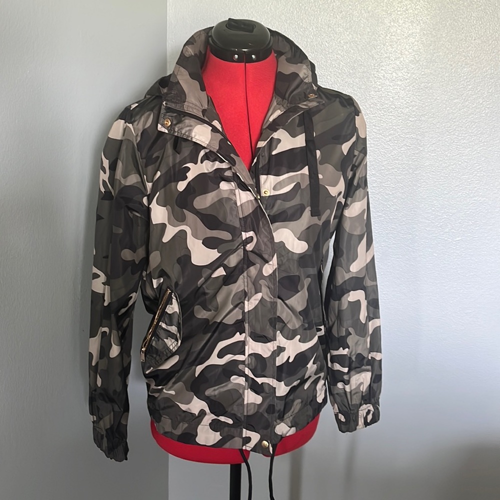 Womens camo rain bomber jacket